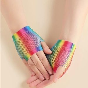 Rainbow Fishnet Fingerless gloves